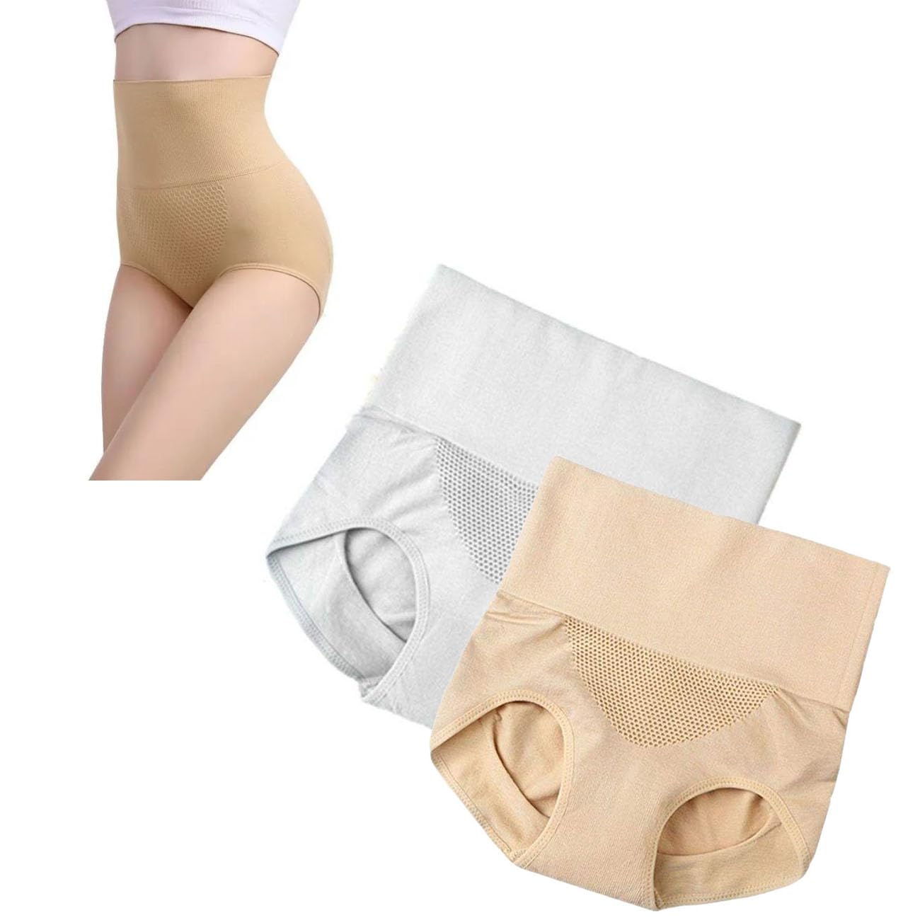 ayushicreationa Body Shaper Tummy Control Panty High Waist Women Shaper Seamless Panty Body Shaper Briefs Shaping Girdle Underwear Panty - 2pc - Color : Skin + Gray-picture-25