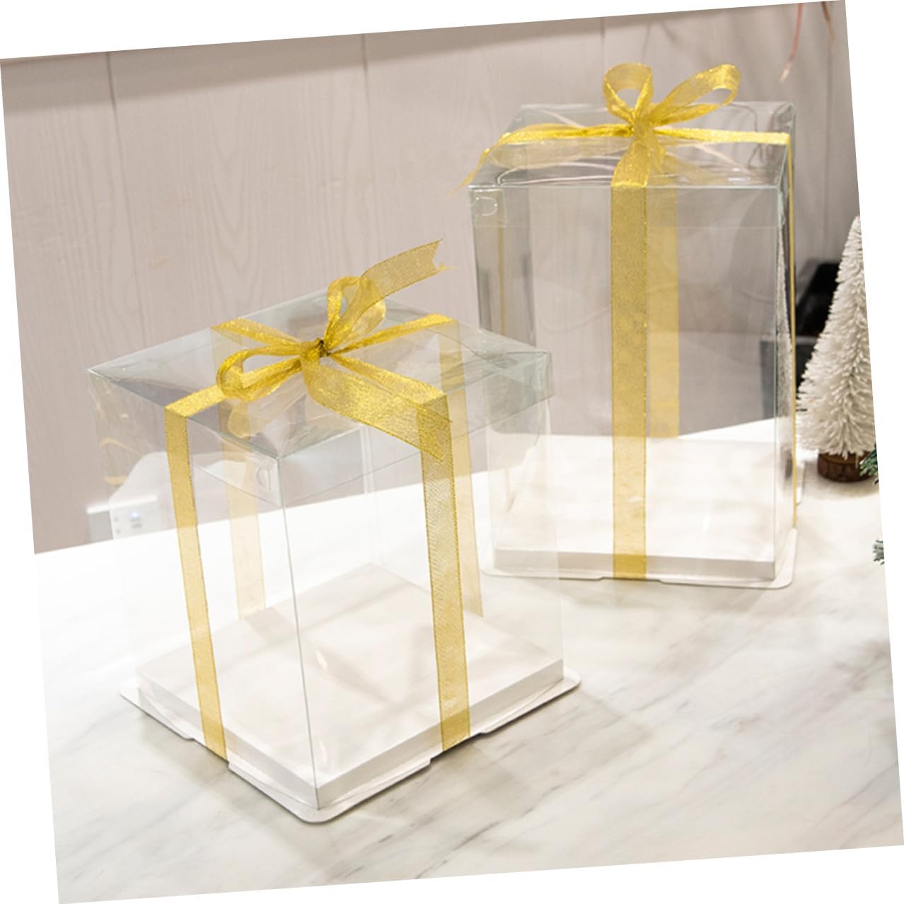 5pcs 8-inch Elevated Cake Boxes with Ribbon, Food Packaging Dessert Wrapping Cases for Birthday Party Cake Storage and Packaging