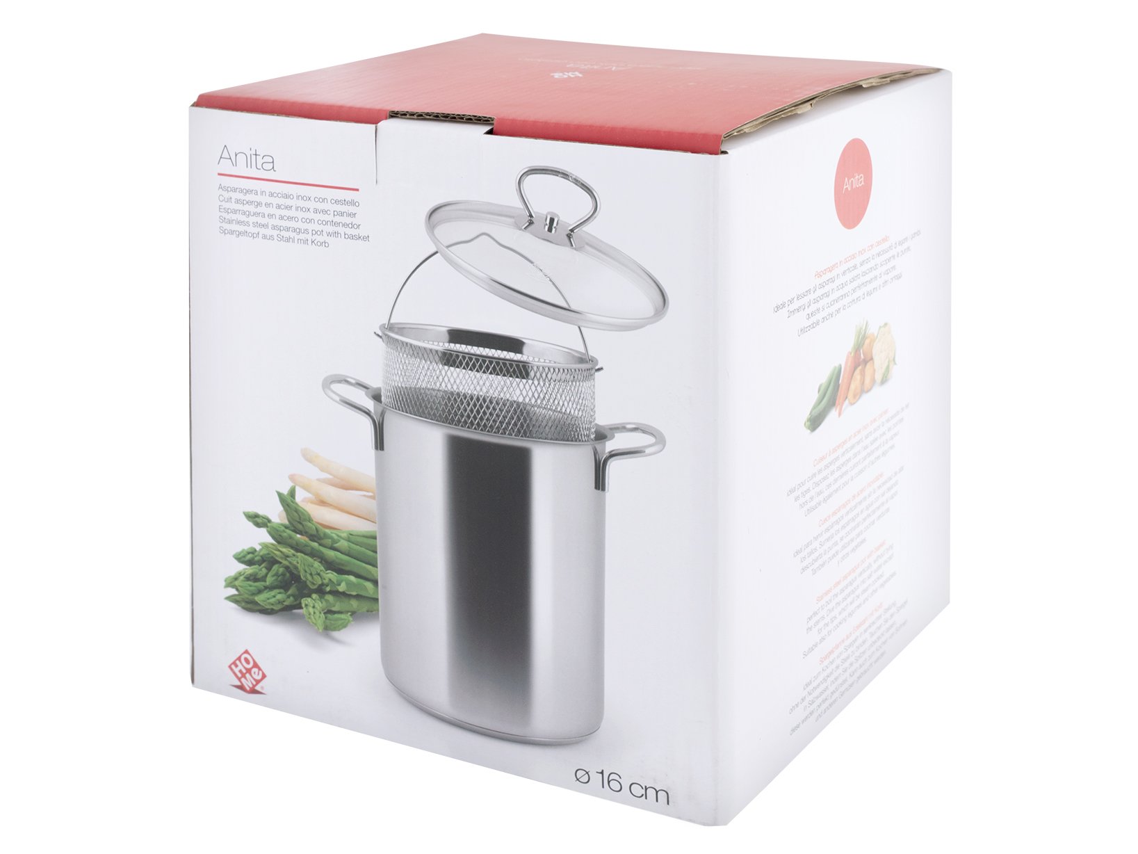 Home Anita Asparagera con Coperchio/Cestello, Acciaio inossidabile, 4 Litri