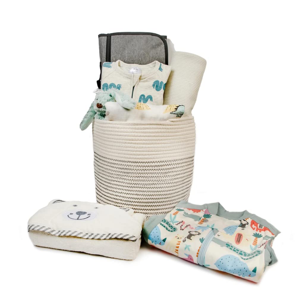 Bina Bino Baby Gift Basket Filled with Essentials - Onesie 0-3 Months Sleeping Bag 2-12 Months Towel Ribbed