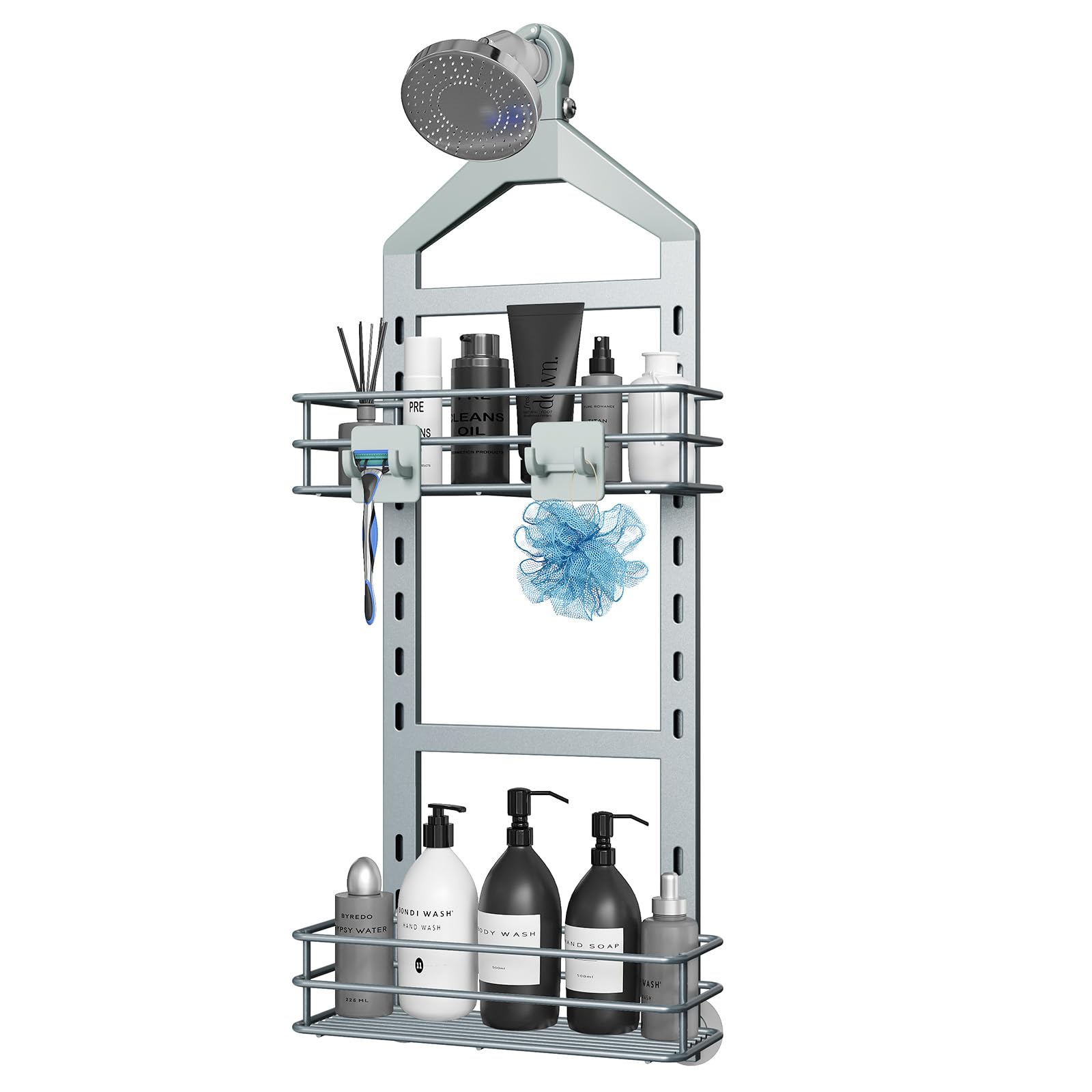 Nieifi 2 Tier Hanging Shower Caddy Adjustable Basket Over Shower Head Shower Organizer Hanging with Hooks Shower Racks