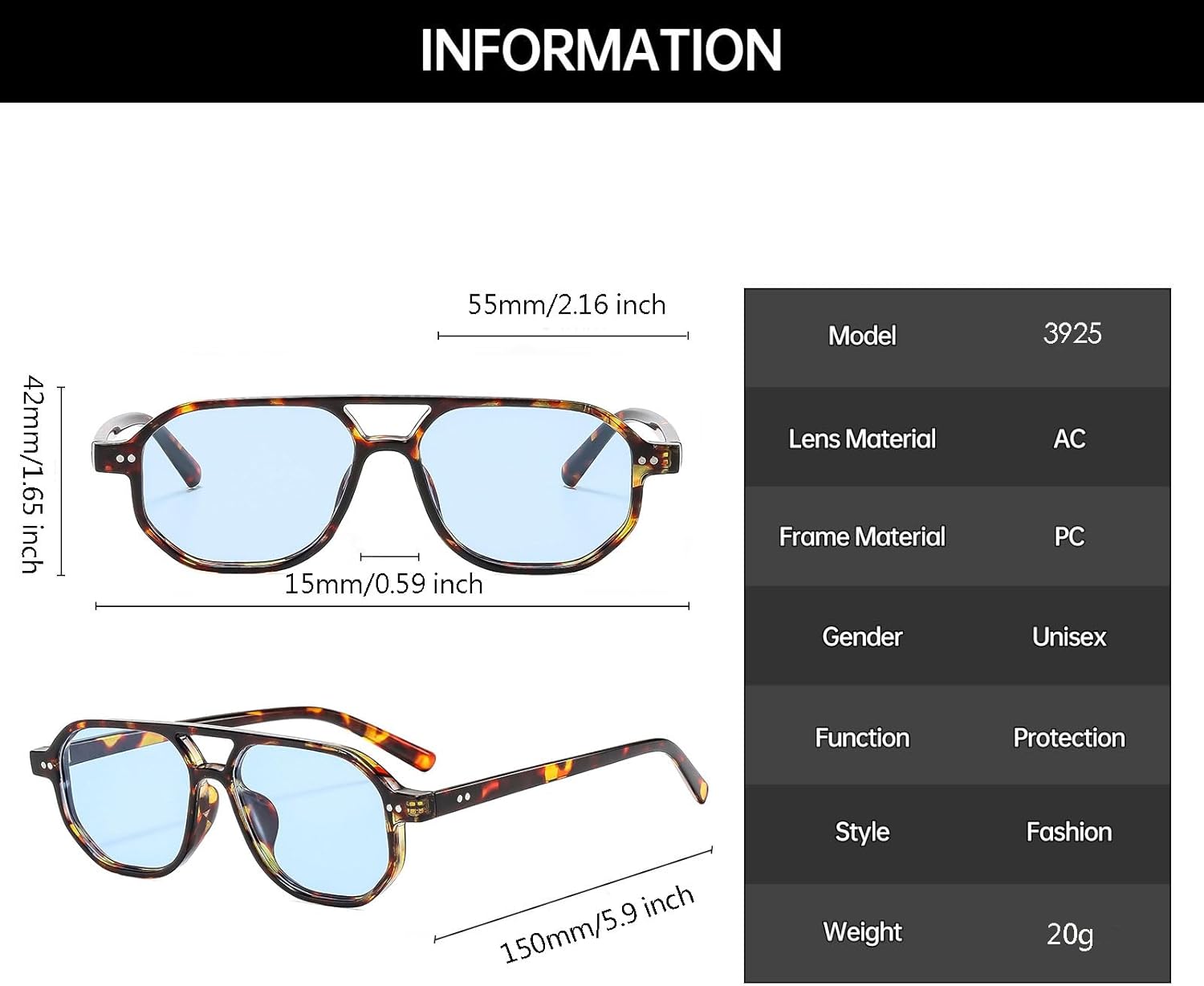 YAMEIZE Retro Style Pilot Sunglasses for - Women Men Classic Double Bridge Vintage UV400 Protection Square Eyewear Driving - Image 3