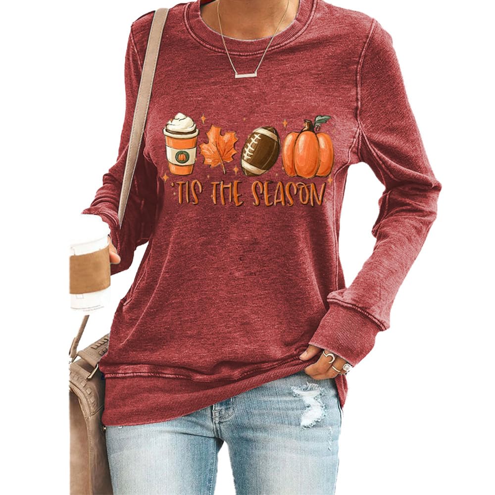 fiogomis Tis the Season Sweatshirt Tis the Season Football Shirt Game Day Sweatshirt Causal Football Sweatshirt Autumn Tee