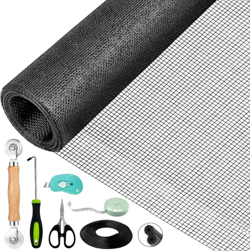 VTSHENY Mosquiteras para Ventanas (120cm x 300cm - Negro) Cortada Individualmente, Mosquitero para Ventanas de Fibra de Vidrio Con Herramientas de Instalación, Sin Taladra,Prevención de mosquito