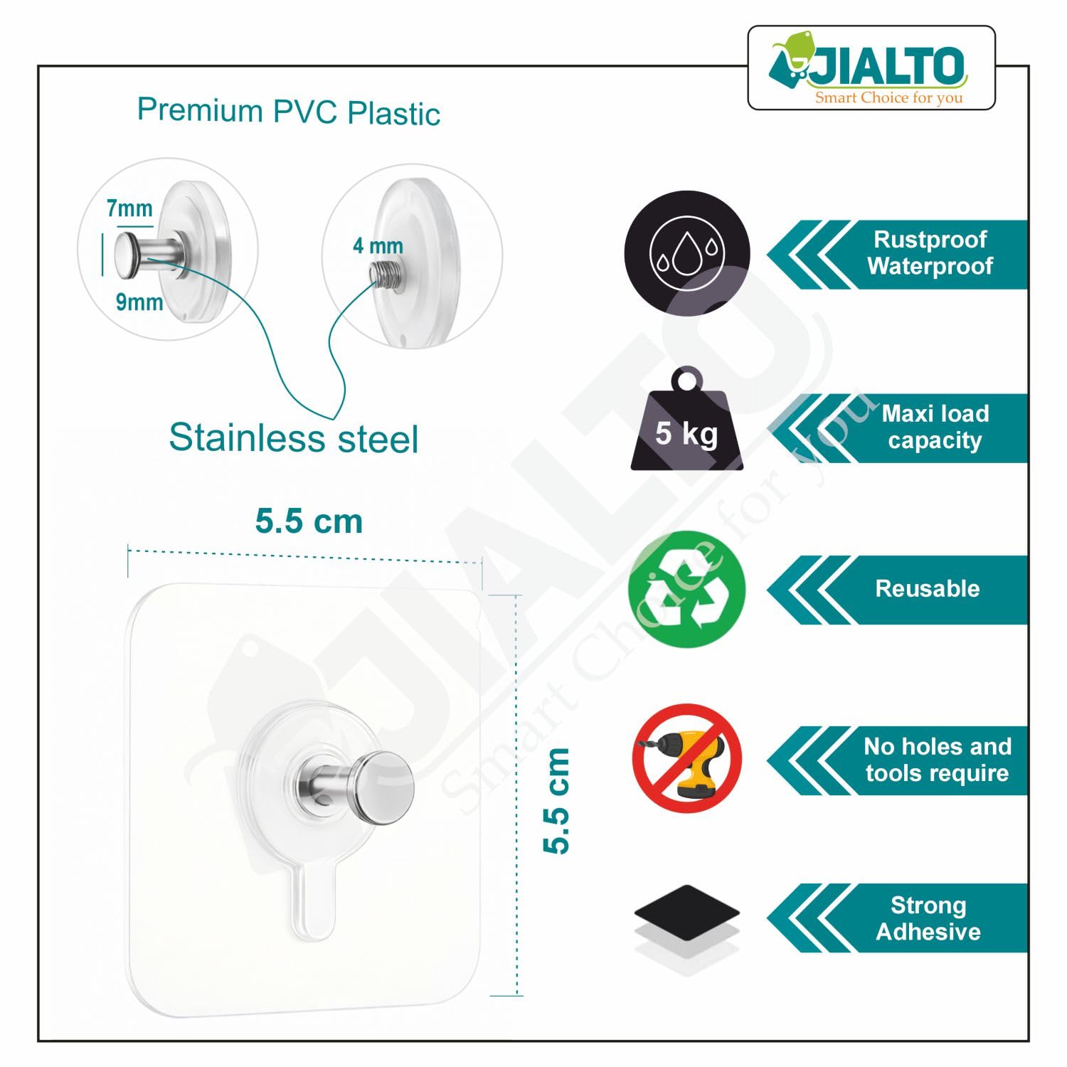 JIALTO Adhesive Hooks - No Drill Wall Hanging -2