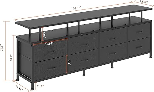 Miniatura 2 de Mueble de TV de 70 pulgadas para TV de 80/75/70/65/55 pulgadas, centro de entretenimiento largo para dormitorio, sala de estar con 8 cajones y