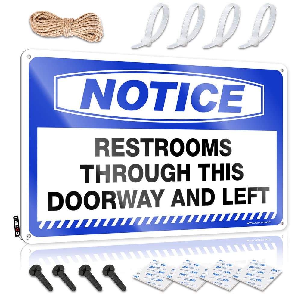 IBWNBBUSN Vintage Metal Signs Funny Notice Restrooms Through This Doorway And Left Tin Sign Men Cave Decor Warning Signs For Bedroom(30X40CM)