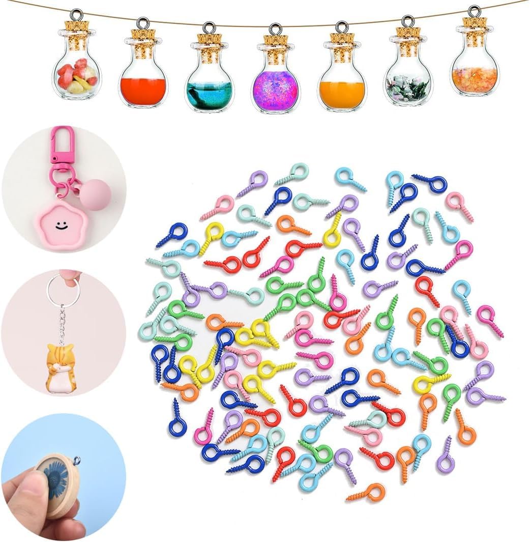 250 occhielli a vite colorati, mini ganci a vite 10 mm per progetti fai da te, creazione di gioielli, portachiavi, golfari in acciaio inossidabile, piccoli ganci da avvitare per l'artigianato