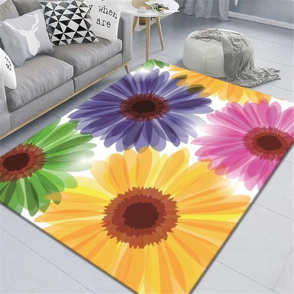 Tapis de chambre adulte grand chrysanthème jaune moquette extensible 160x230cm