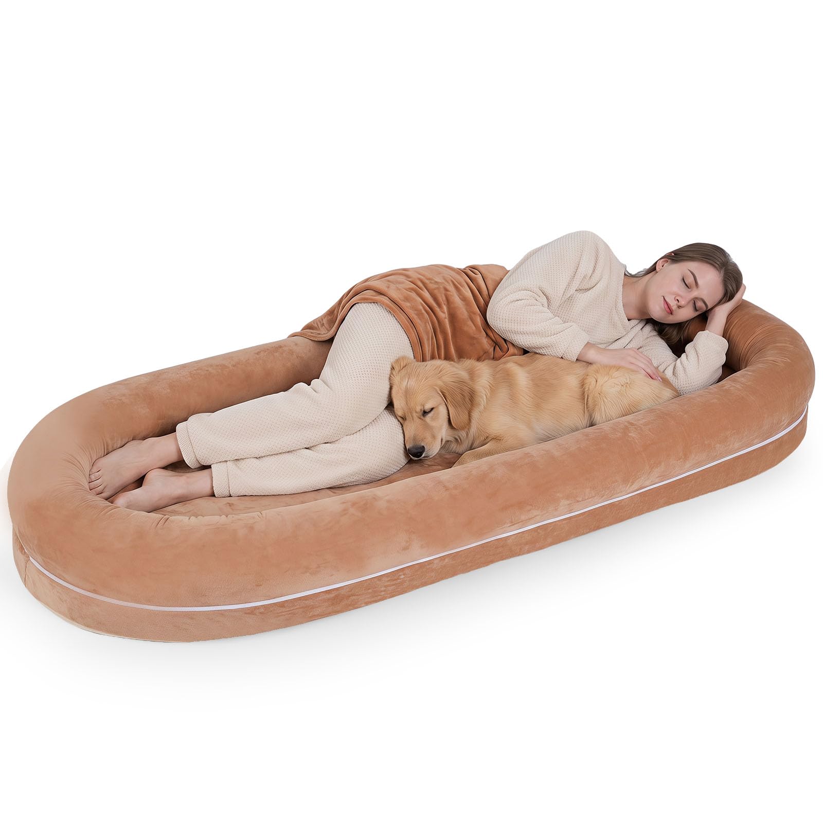 COSTWAY Human Dog Bed with Plush Blanket, Washable Cover
