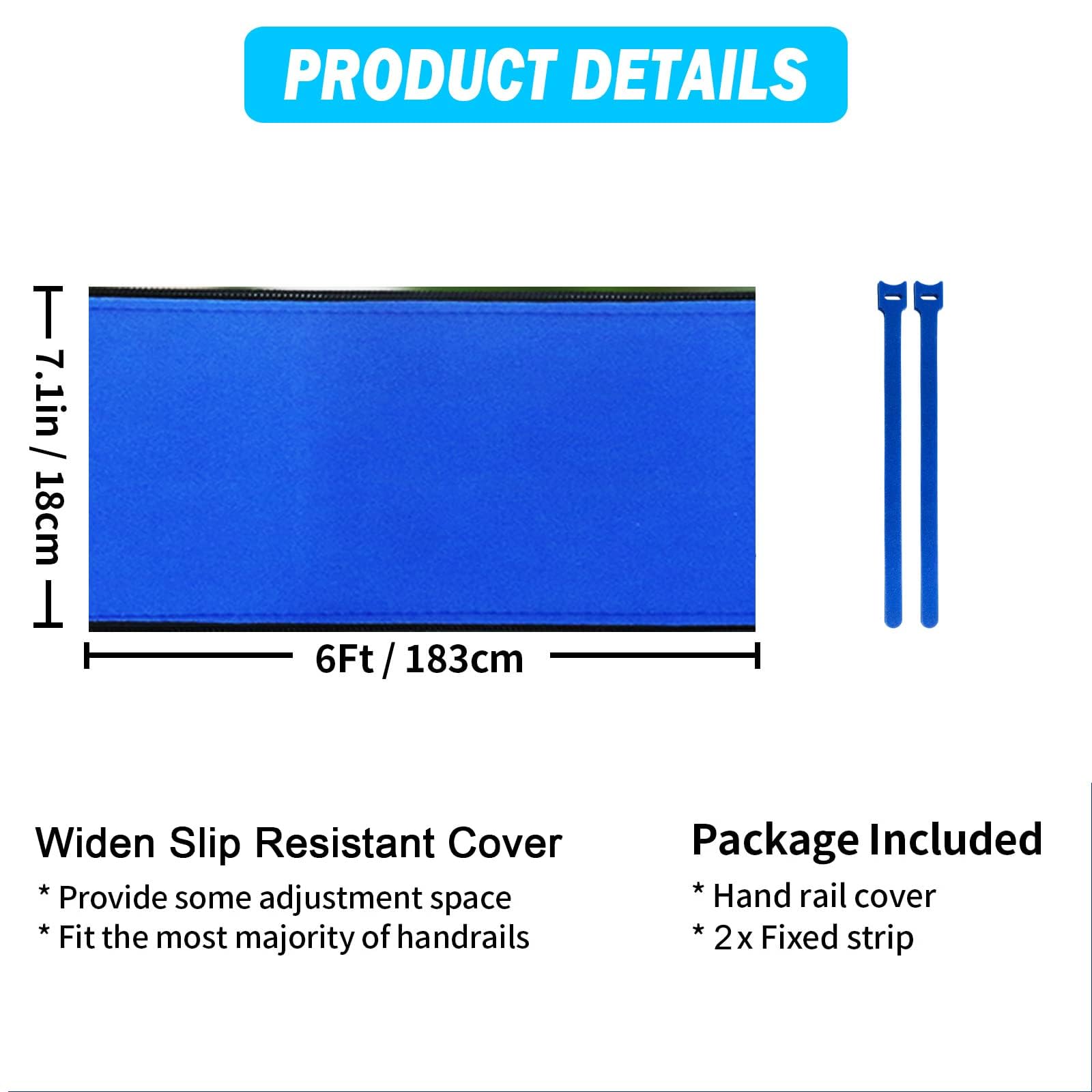 Moleney Cubierta para pasamanos de piscina, antideslizante, funda de agarre para barandilla de piscina, funda de agarre de seguridad con cremallera (6 pies, azul rey)