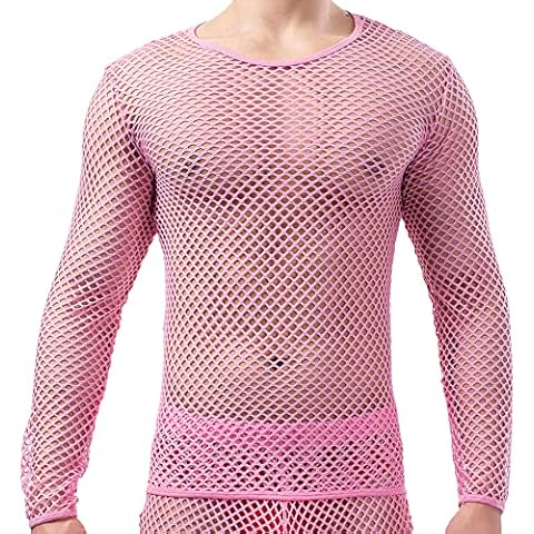 YOOBNG Men's Fishnet Undershirt Mesh Long Sleeve Tops Shirt Hollow Out Muscle Tank Shirts Cover