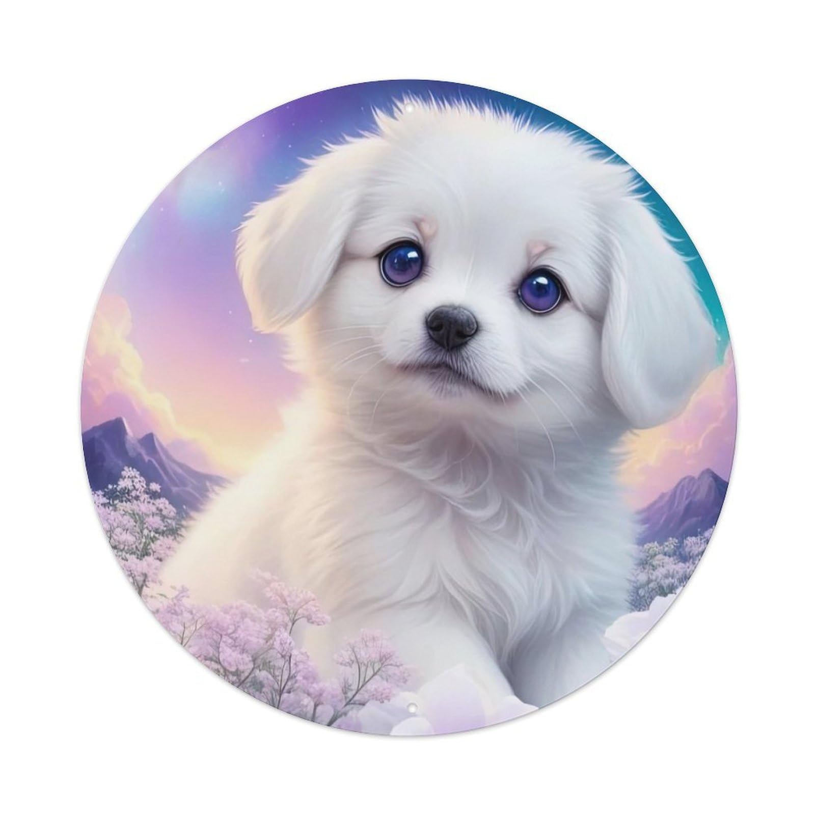 Animal Artwork Cute White Puppy Metal Tin Sign
