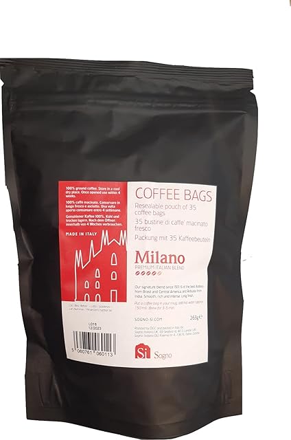 Si MILANO fresh ground coffee bags, premium Italian blend, rich and smooth (resealable pouch of 35 coffee bags)