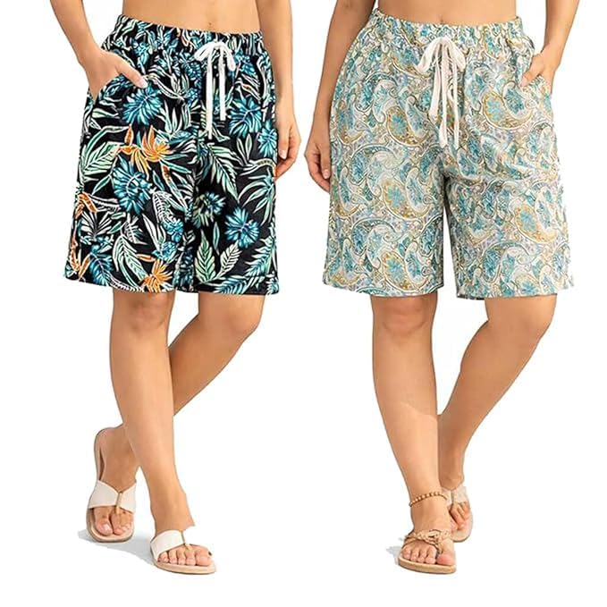 Casual Summer Drawstring Comfy Cotton Shorts for Women/Girls Short Boxer Lounge Elegant Sleepwear (Design & Color May Vary) Multicolored Set of 2-image-26