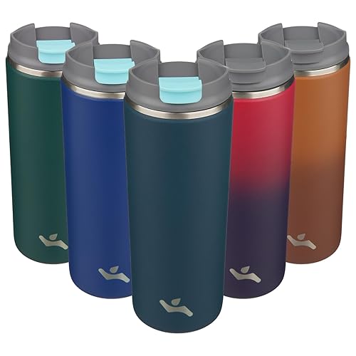 Vaso con tapa, taza de café de viaje de 16 onzas, botella de agua aislada al vacío de doble pared de acero inoxidable con aislamiento térmico, azul