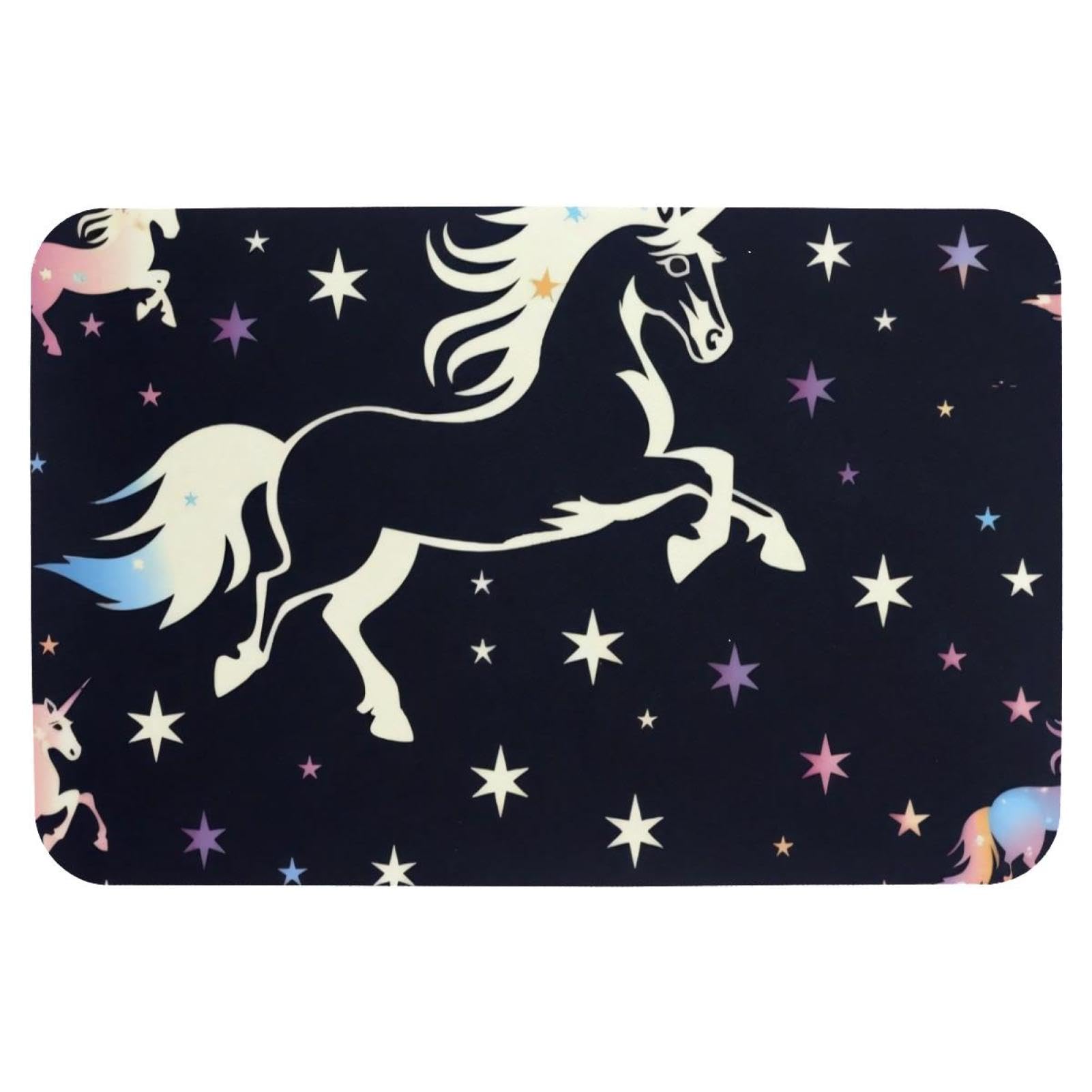 Tapis de bain absorbant à séchage rapide motif licorne et étoiles