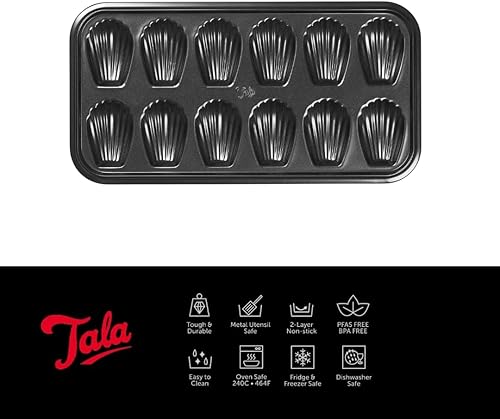 Miniatura 5 de Tala Performance 12 tazas para madeleine acero al carbono de calibre profesional con revestimiento antiadherente Whitford Eclipse lata para tartas