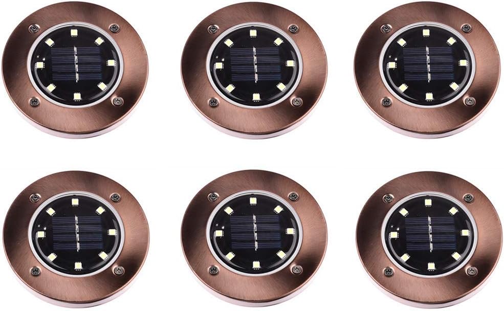 Solar Ground Lights 8 LED Disk Light Solar Powered Outdoor in-Ground Lights for Garden Driveways Lawn Yard Driveway Walkway Pool Patio Deck Pathway,6 Pack,White,Copper/Bronze Finish