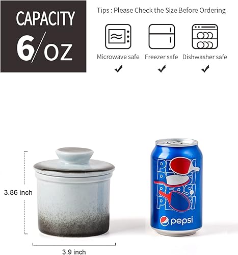 Miniatura 2 de XELA Crock de porcelana, manteca francesa con línea de agua para mantequilla fresca y untable - Gris degradado