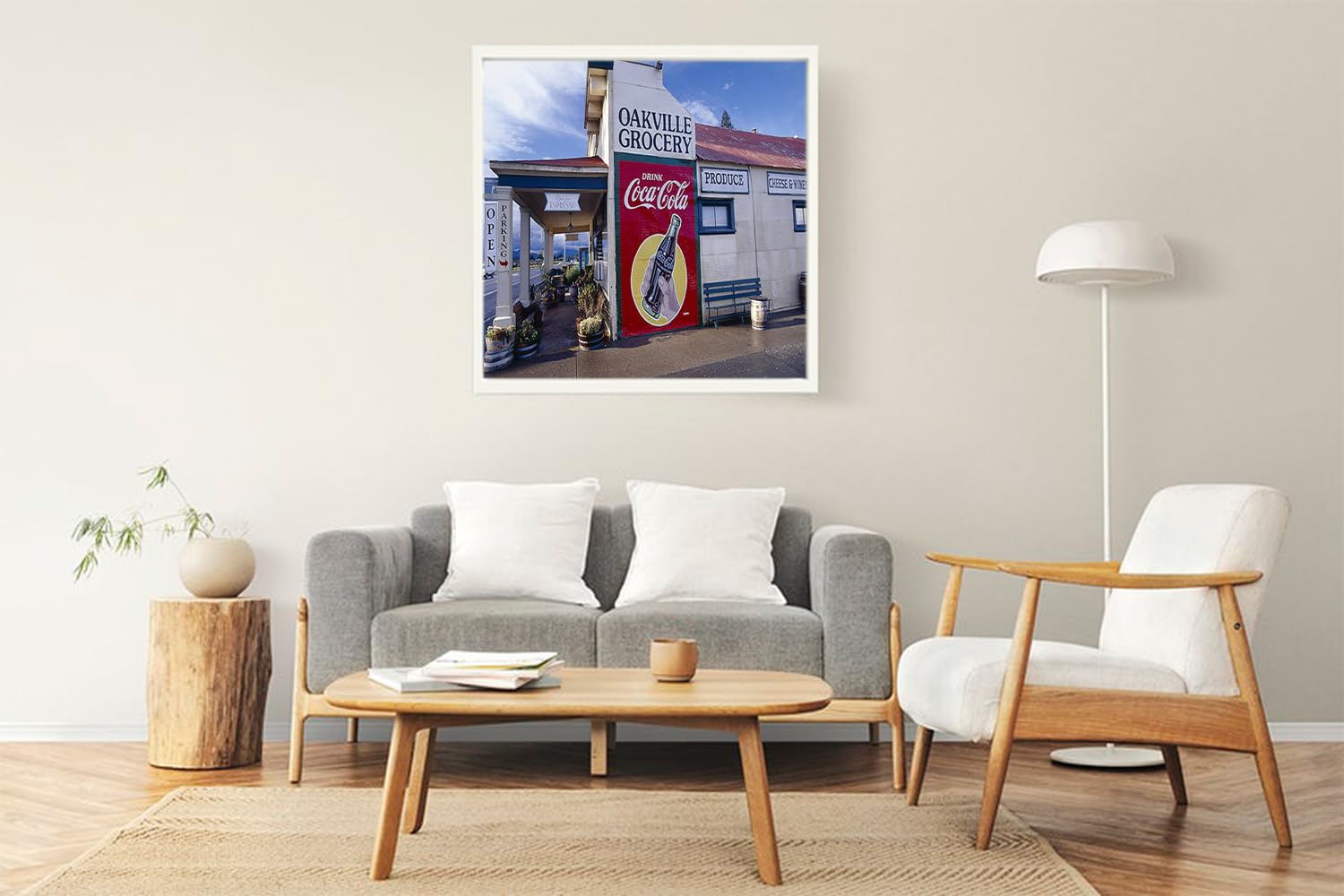 VERRE ART Printed Framed Canvas Painting for Home Decor Office Wall Studio Wall Living Room Decoration (22x22inch White Floater) - Oakville Grocery Store Napa Valley