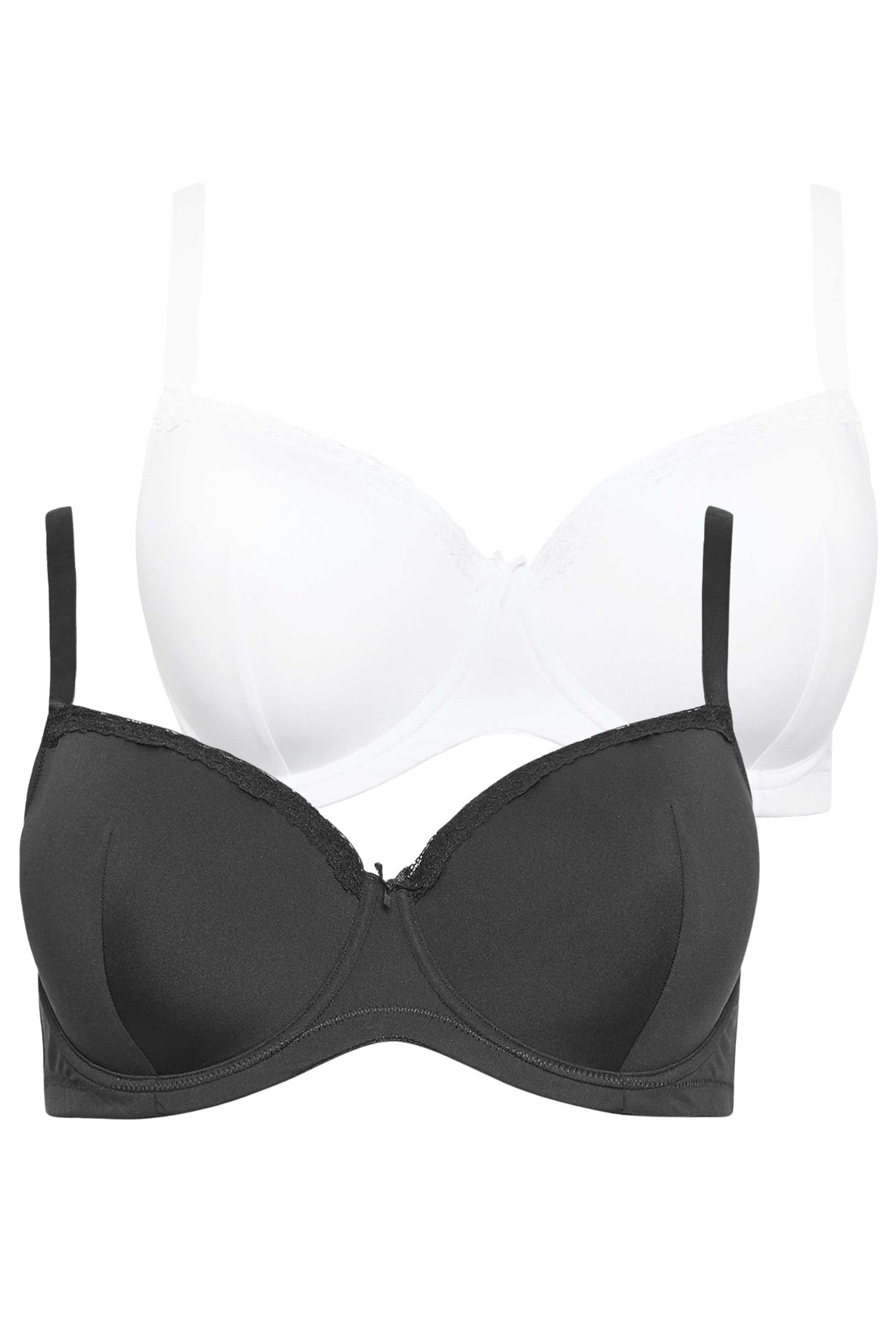 Yours Women's Black 2 Pack Lace Trim T-Shirt Bras In | Size: 46Dd
