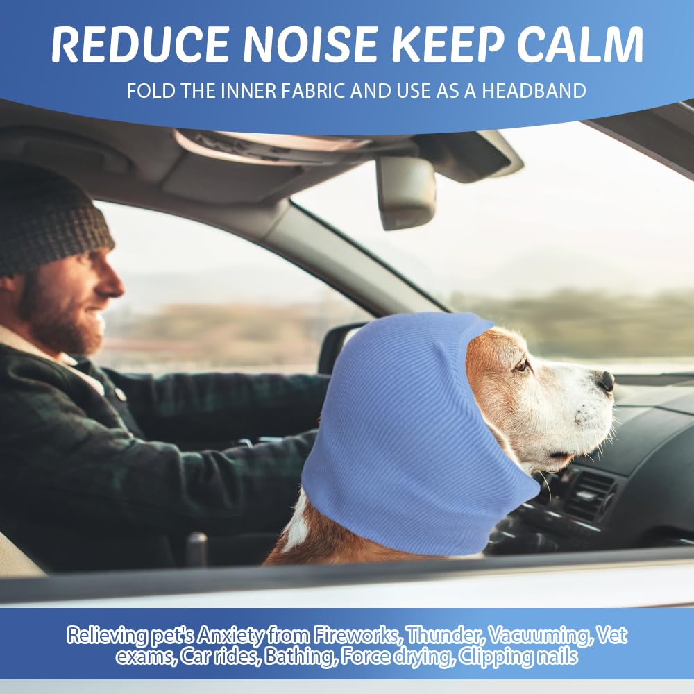 COMFPET Paraorecchie Cane Cuffie Per Cani Antirumore, Snood Per Cani copriorecchie invernale per cani e gatti, cura delle orecchie, grande, M(Blu)