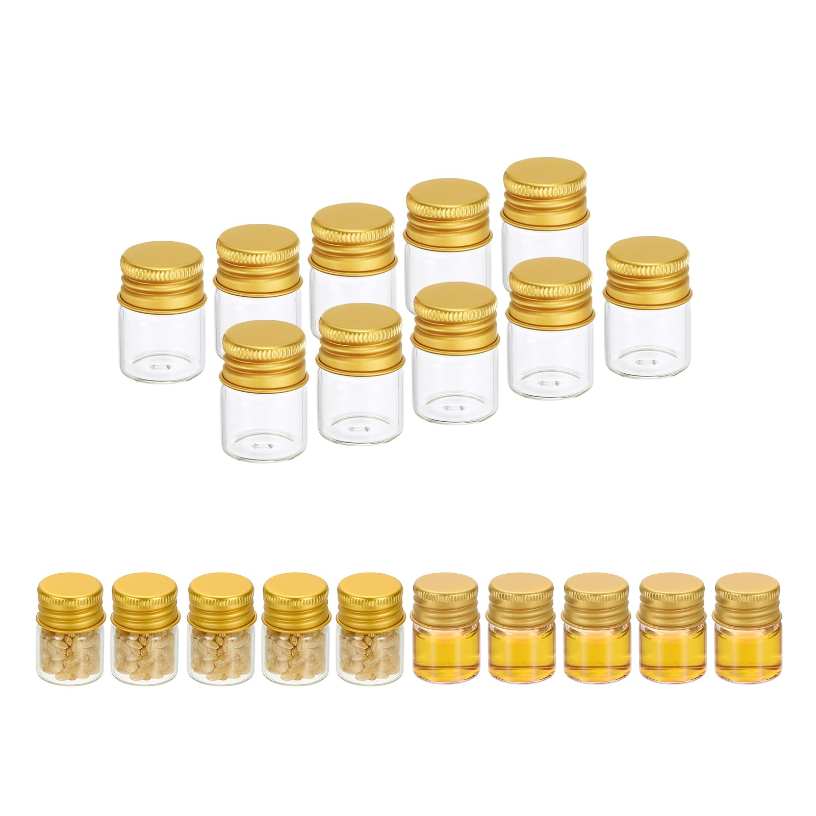 PATIKIL 5ml Clear Glass Vials, 20 Pack Small Liquid Sample Vial with Screw Caps Leak-Proof Bottles Empty Jars Powder Container for Sample, Golden