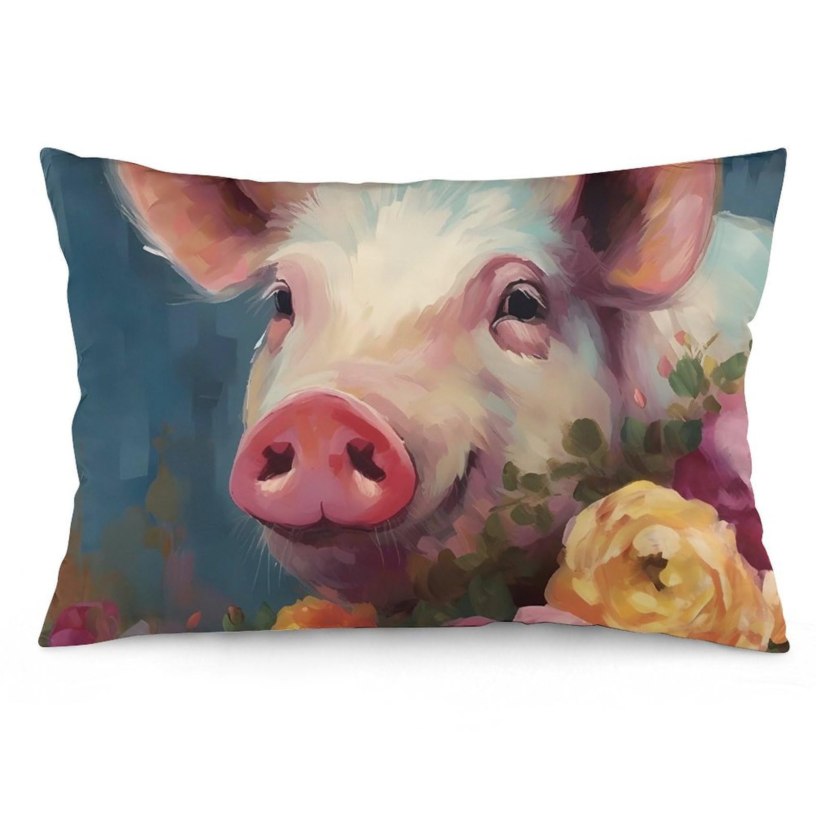 NTVOWPZO 2 Pack Decoration Throw Pillow Covers 12 "x20 Pillowcases Covers Painting Flower Pigs Pillowcases Modern Farmhouse Home Decor Sofa Cushions Covers for Couch Bed Living Room
