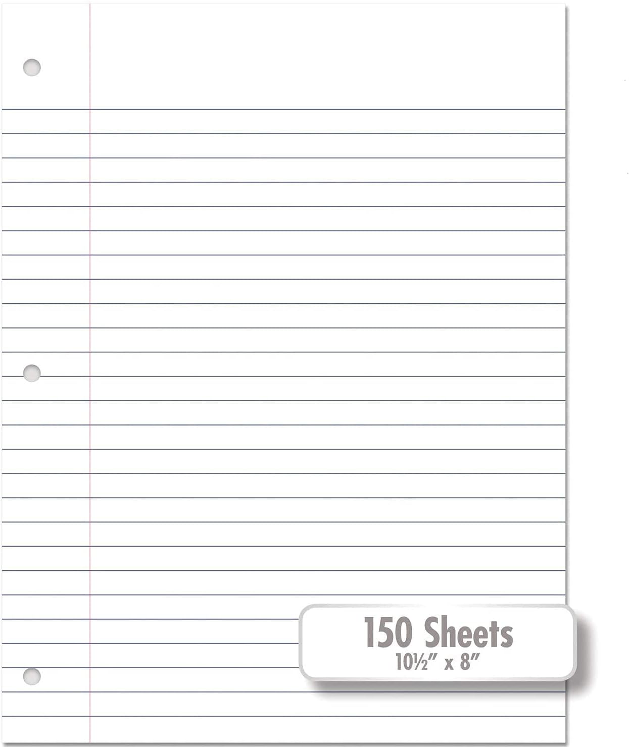 Loose Leaf Paper, 150 Sheets, Wide Ruled, 10-1/2" x 8", Lined Filler Paper, 3 Hole Punched For 3 Ring Binder, Writing & Office Paper, Perfect For College, K-12 or Homeschool
