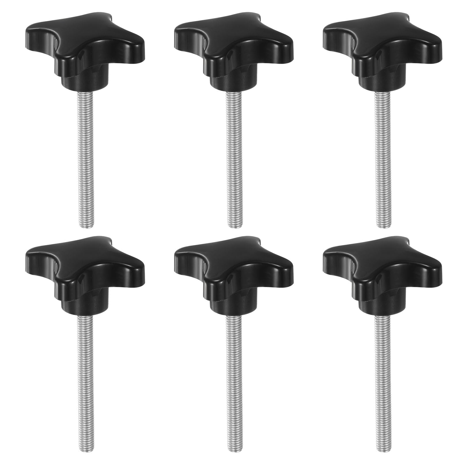 HARFINGTON 6pcs Star Clamping Knobs M8 x 70mm Metric Male Thread 60mm 4-Point Plastic Head Threaded Stud Knob Hand Tightening Thumb Screw Jig Handle, Black