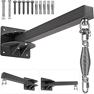 SELEWARE Heavy Duty Bag Hangers Bracket, Wall Mount Punching Bag Hanger, Multiple Different Angle Mounting, w/ 360° Swivel Hook, Spring and 2 Carabiners 24 inch