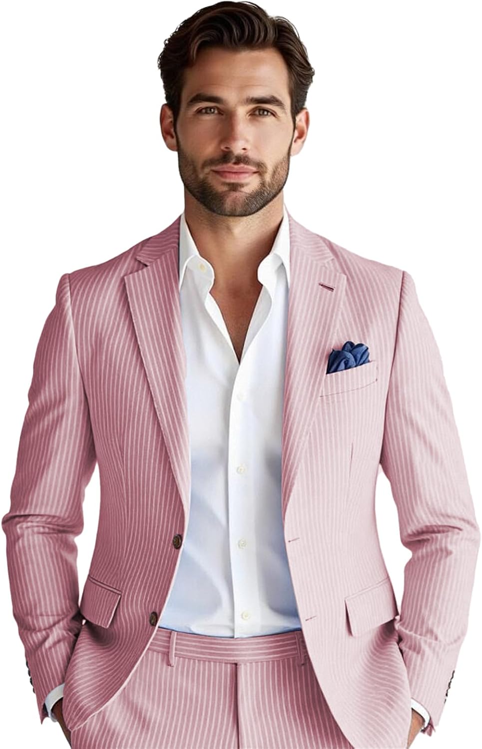 Mens 2-Piece Suits Summer Seersucker Tuxedos Big and Tall Suits Wedding Stylish Comfortable