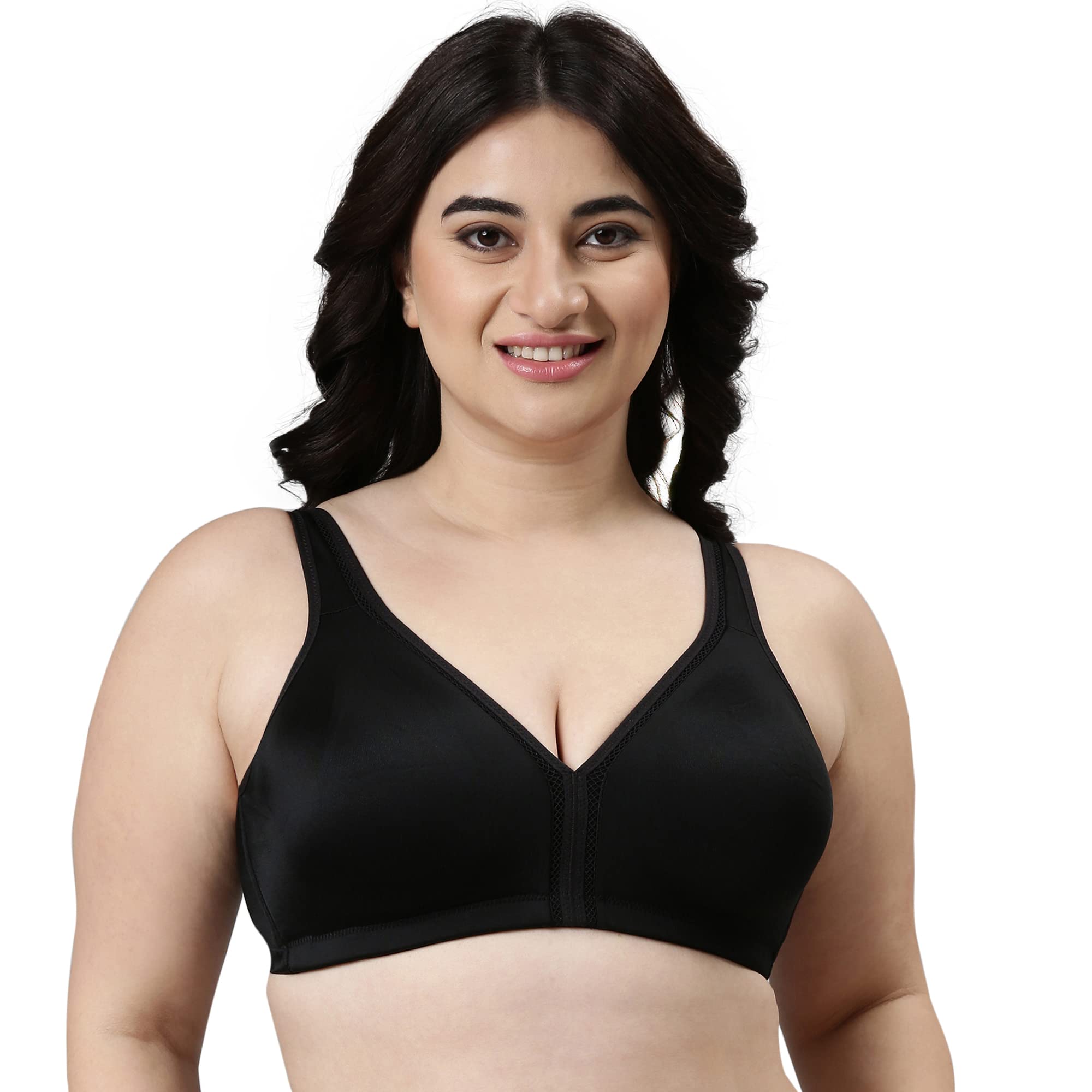 Enamor F024 Plush Comfort Full Support Non Padded Non-Wired High Coverage Bra, black, 34B