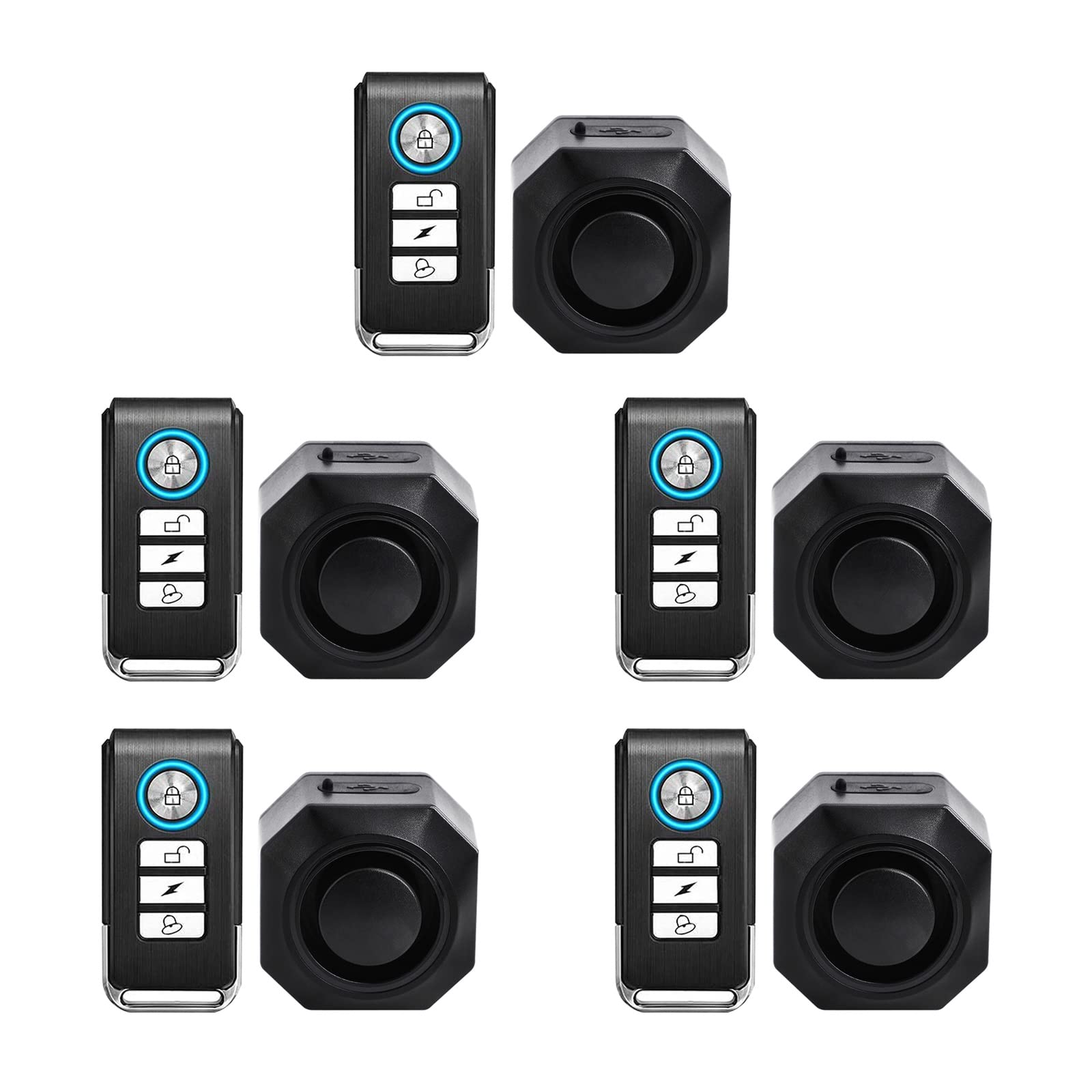 Bike Alarm, Anti-Theft Alarm, Greencycle 5 PK Bike Alarm with Remote,110dB Motorcycle Anti-Theft Security System with USB Rechargeable, 3 Volumes and Sensitivity Adjustable,IP54 Waterproof