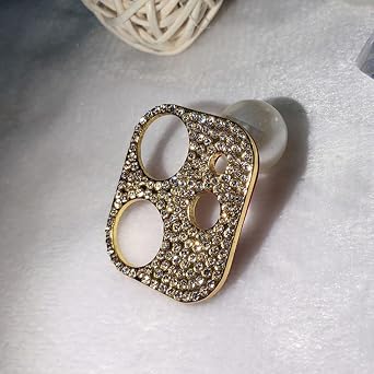 2 Pack Glitter Bling Diamond Camera Lens Cover Protector Compatible with iPhone 11 Metal Bling Diamond Camera Lens Cover Sticker Protector iPhone 11, Gold