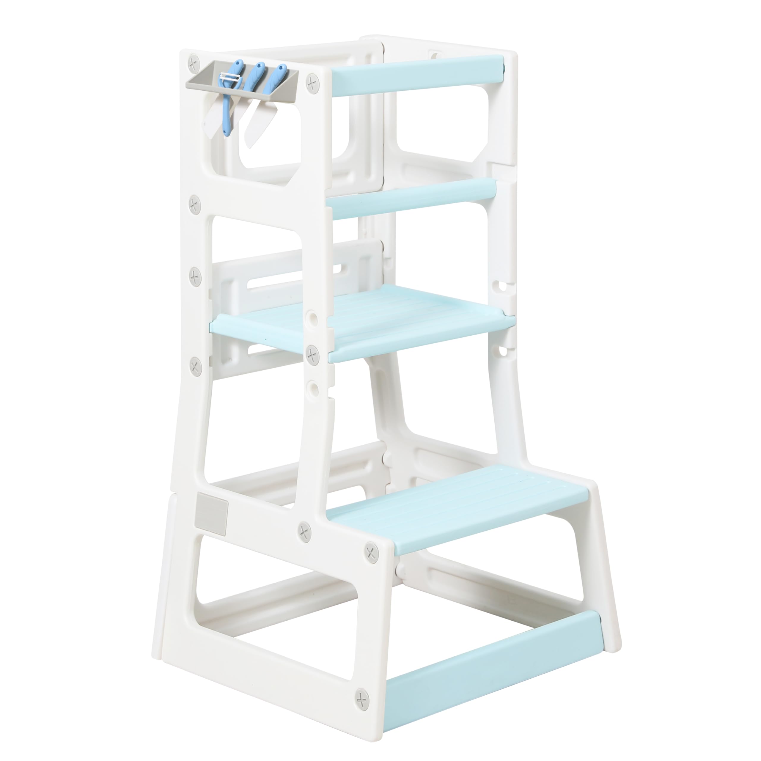 Kids' Adjustable Height Kitchen Step Stool, Safe Learning Platform Tower for Toddlers in Kitchen & Bathroom (Baby Blue)