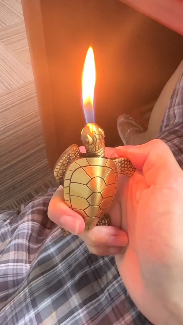 Encendedor de antorcha con forma de tortuga, recargable, llama ajustable miniatura 7