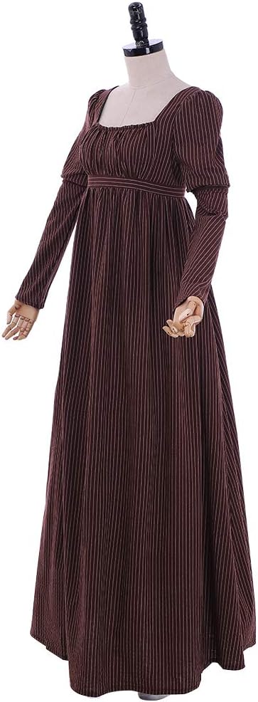 1791's lady Regency Dress Jane Austen Vintage Dress High Waistline Tea Gown