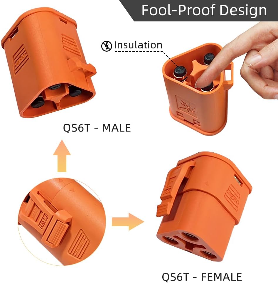 QS6T 3 Phase Quick Connector Kit 60a /DC-500V Plug Connect Disconnect Winch Trailer Battery Controller (60A 8AWG -12AWG) Male/Female