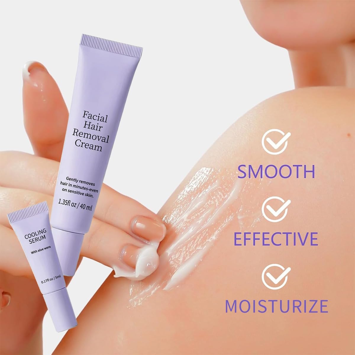 Crema depilatoria per il viso da donna con siero lenitivo rinfrescante – arricchita con aloe vera, ideale per mento, labbro superiore e zampe (6 pezzi)