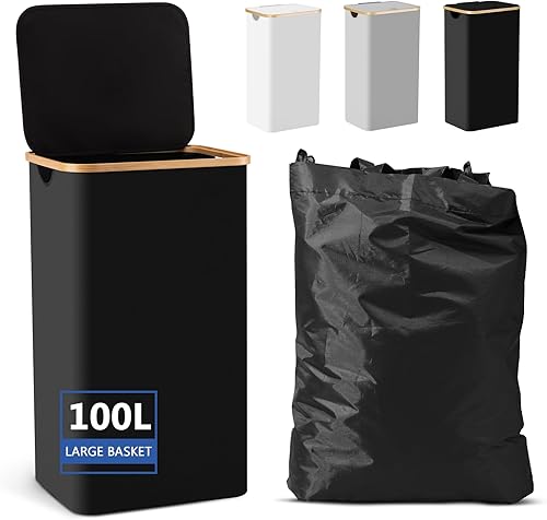 Fiona's magic - Cesta grande para ropa sucia con tapa, cesta de lavandería de 100 litros de altura con asa, cesta de almacenamiento para ropa y