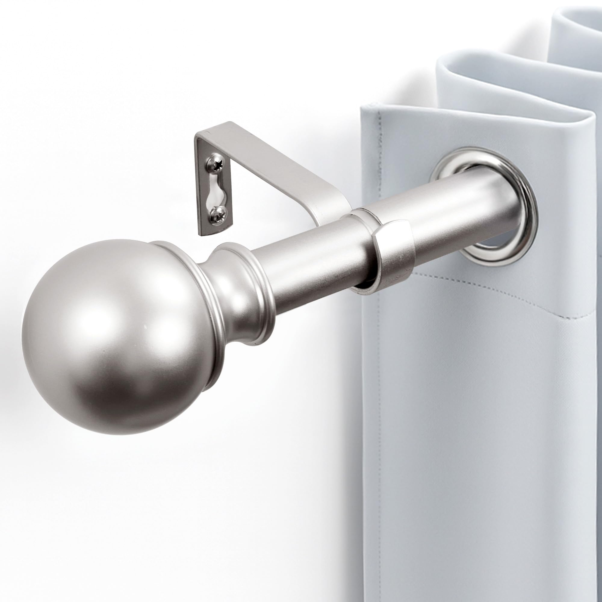 Deconovo 25mm Adjustable Curtain Poles 168-305cm with Brackets and Classic Finials, Sturdy Curtain Rails for Eyelet Curtains, Heavy Decorative Duty Extendable Curtain Rod, Brushed Nickel Silver