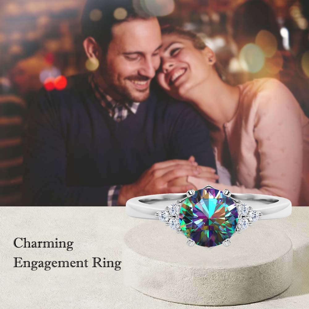 Aihpos 1ct 1.5ct 2ct Mystic Topaz Engagement Ring - Round Mystic Topaz Rings for Women White Yellow Rose 10K 14K 18K Gold 925 Sterling Silver with Moissanite Mystic Topaz Proposal Ring