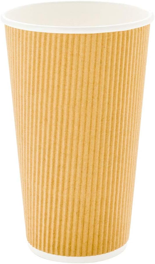 Restaurantware 20 Ounce Paper Coffee Cups, 10 Ripple Wall Disposable Paper Cups - Leakproof, Recyclable, Kraft Paper Hot Cups, Insulated, Matching Lids Sold Separately (Pack of 2)