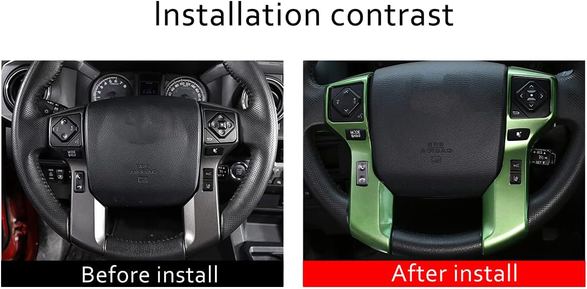 Car Steering Wheel Moulding Chrome Cover Trims Stickers Fit for Toyota Tundra 2014-2021 Tacoma 2016-2022 ABS Steering Wheel Cover Trim Accessories(Green,3+3 Holes Style) image 2