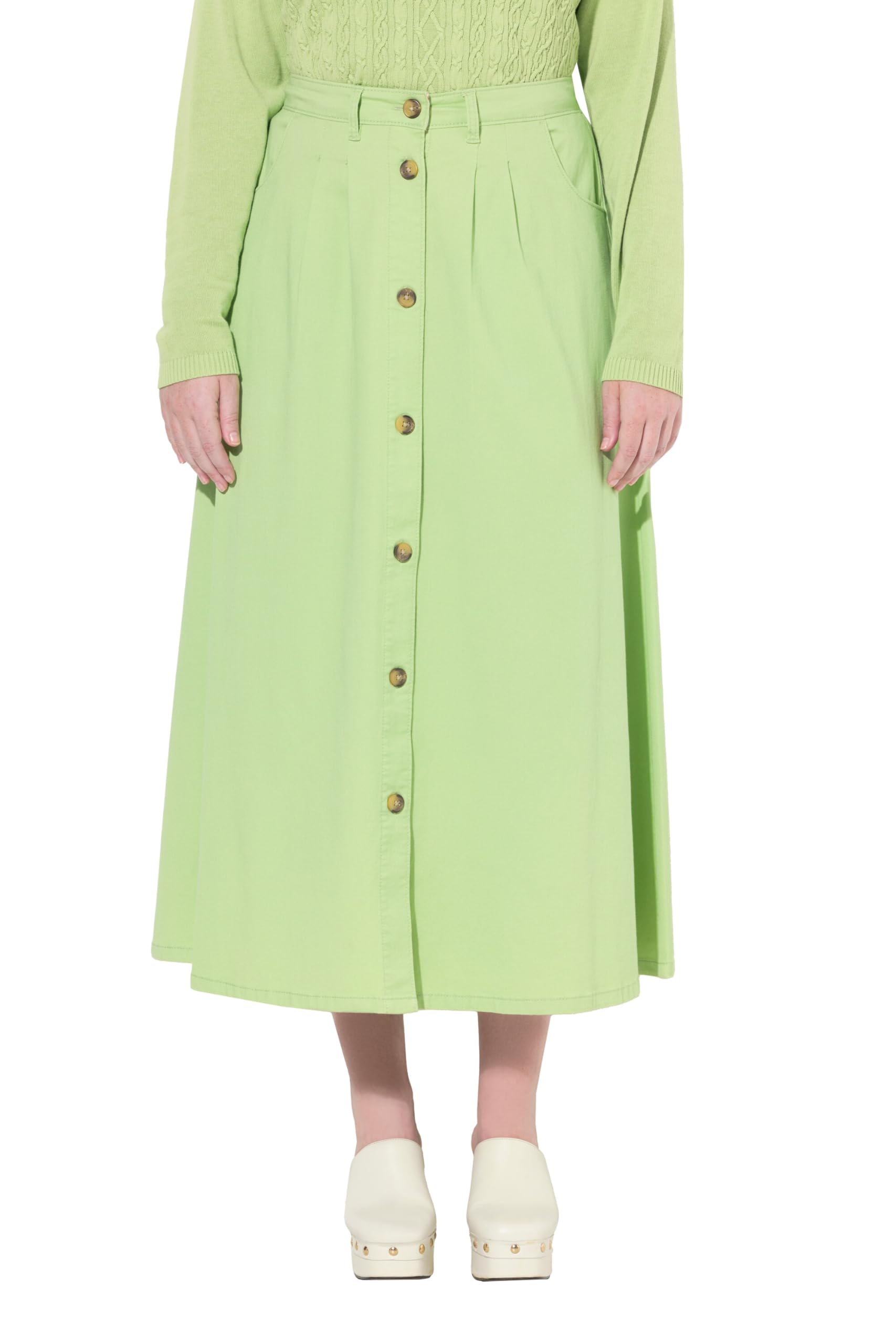 Ulla Popken Damen große Größen Übergrößen Plus Size Chinorock, A-Linie, Knopfleiste, Taschen 834971