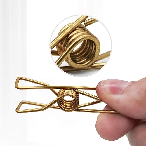 Miniatura 3 de 50 alfileres de ropa dorados, resistentes de acero inoxidable, pinzas para ropa para tendedero, colgar ropa, viajes al aire libre, campamento