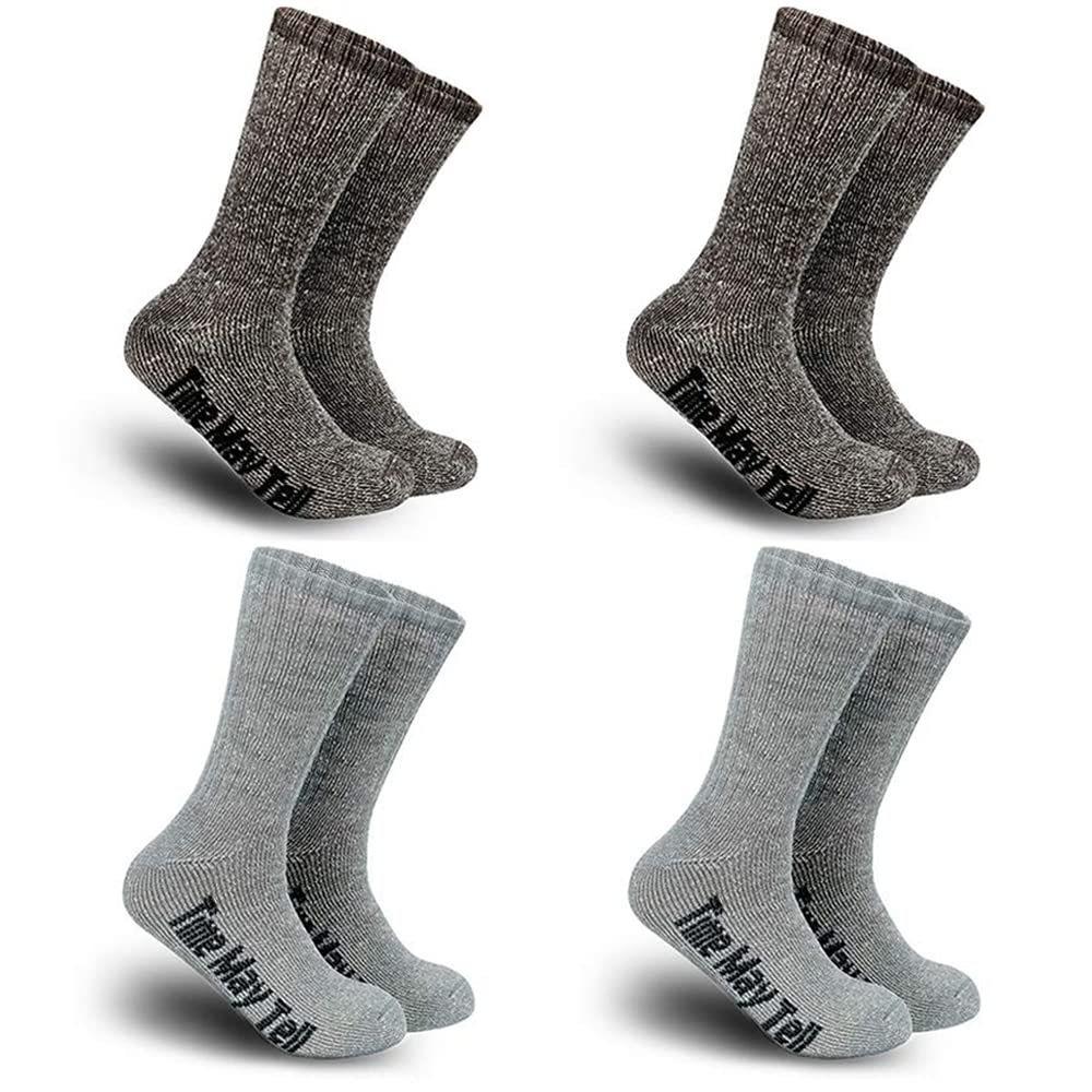 Time May Tell Mens Merino Wool Hiking Cushion Socks Thermal Warm Crew Winter Boot Socks Pack (2/4 Pair,6-13 Size)