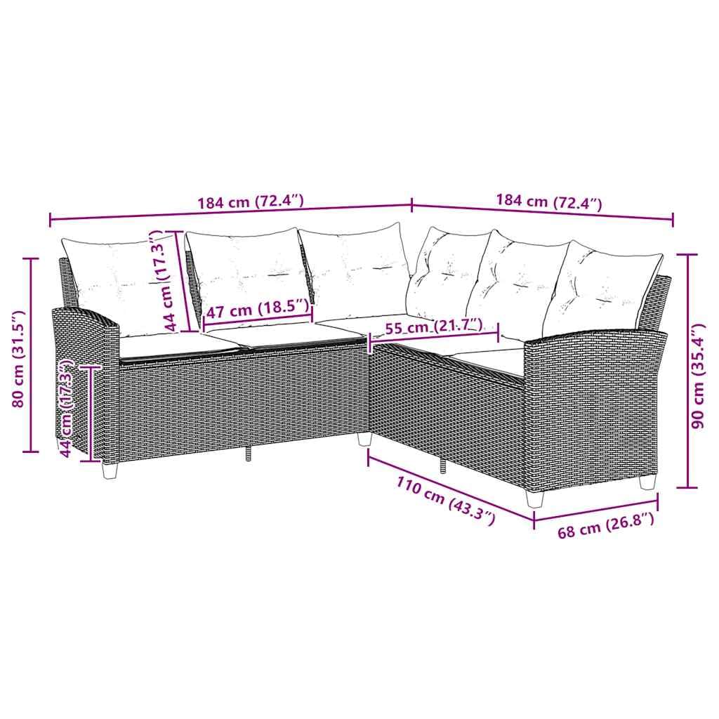 IKAYAA Sofá para jardín de Ratán, Sofa Jardin Exterior, Sofá de Esquina para Jardín Resistente a la Intemperie, Sofá en Forma de L,Conjunto Jardín, Muebles Jardín Exterior, Beige y Blanco Crema